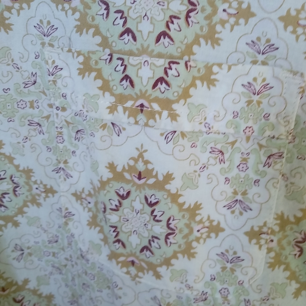 Old Navy L Royal Floral Gold Berry Collared Long Sleeved Cotton Top Workwear - Picture 5 of 8